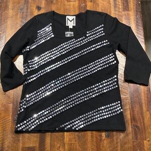 Marc Bouwer Black Long Sleeve with Silver Sequins